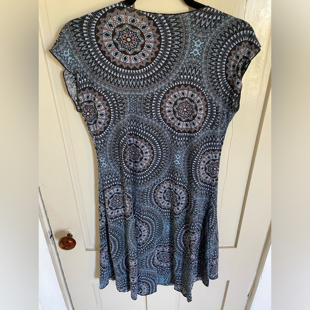 Mexicali Blues Casual Blue and Gray A-line Midi Dress Comfy Stretch Boho Summer - Picture 9 of 11